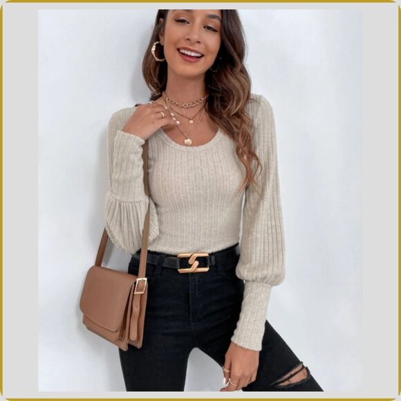 Soft Ribbed Balloon-Sleeve Knit Top – Size M - Picture 6 of 11